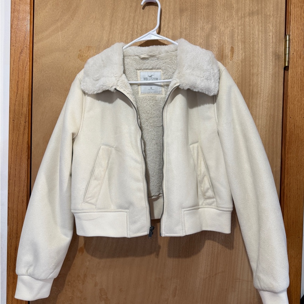 Hollister Cream Faux-Sherpa Collar Bomber Jacket